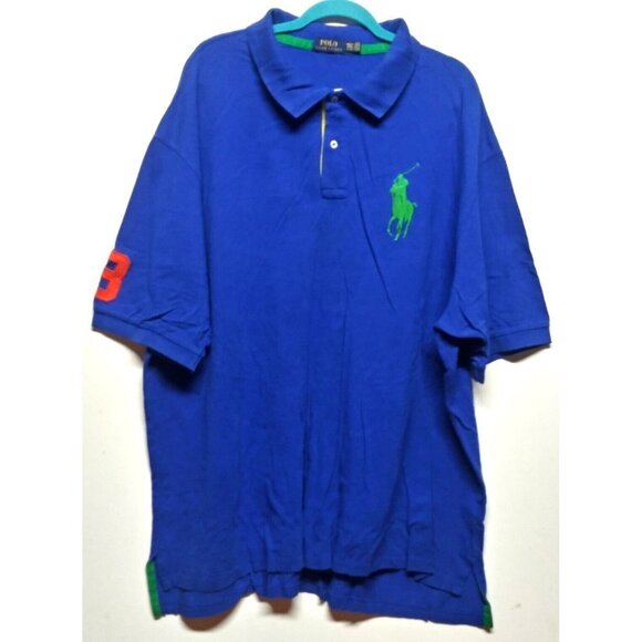 VINTAGE POLO RALPH LAUREN polo shirt 4XLT BLUE w/BIG PONY green Number 3 Cotton - Picture 6 of 8